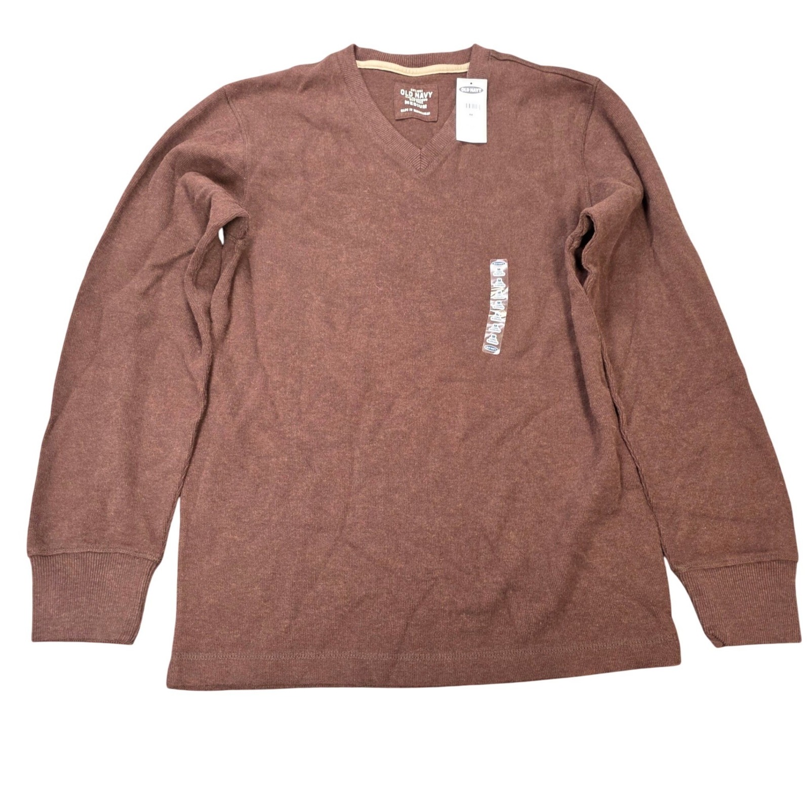 Old Navy V-Neck Long Sleeve Sweater Men's Size M Brown Heathered Cotton Nwt